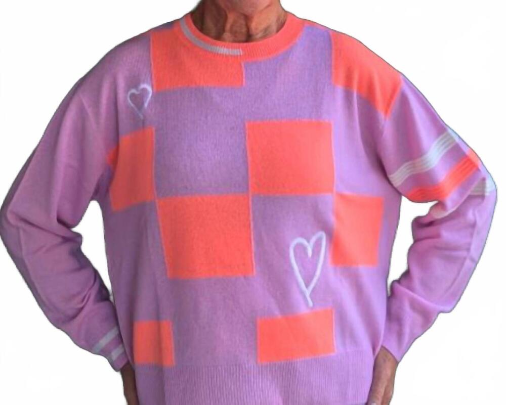 NEW BRODIE CASHMERE class amore crew sweater in pink champ neon coral white